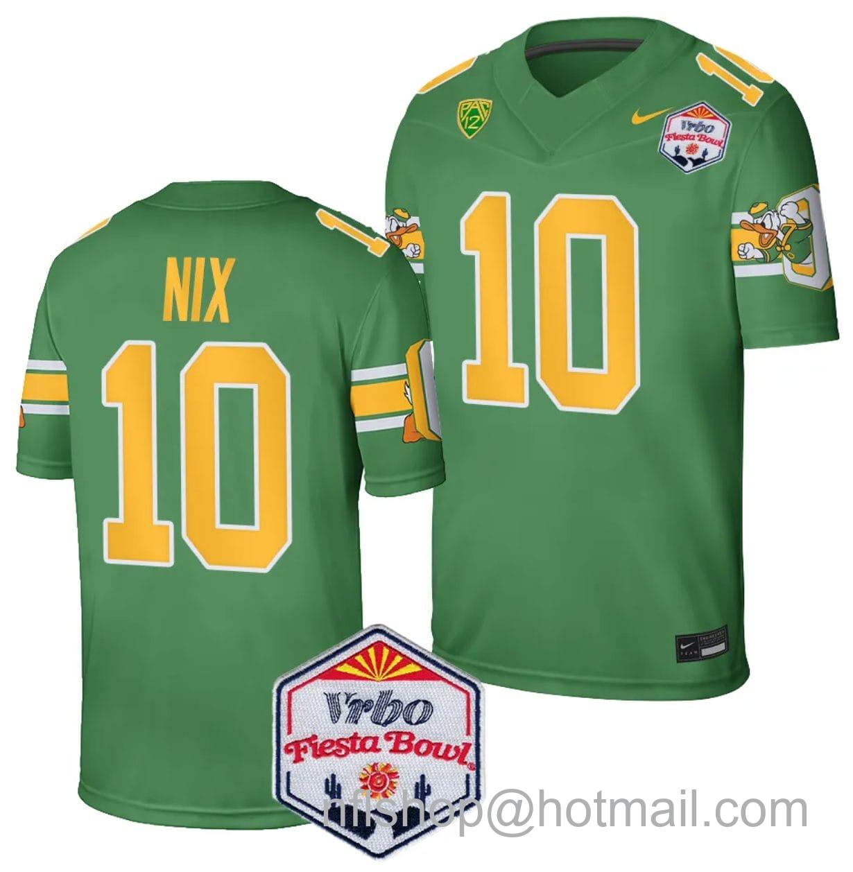 Men's Nike Bo Nix Jersey #10 Oregon Ducks Fiesta Bowl Patch 2024 Football Playoff Green