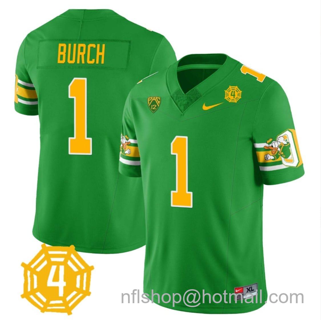 Men's Nike Jordan Burch Jersey #1 Oregon Ducks Honor Spencer Webb Patch Football Green