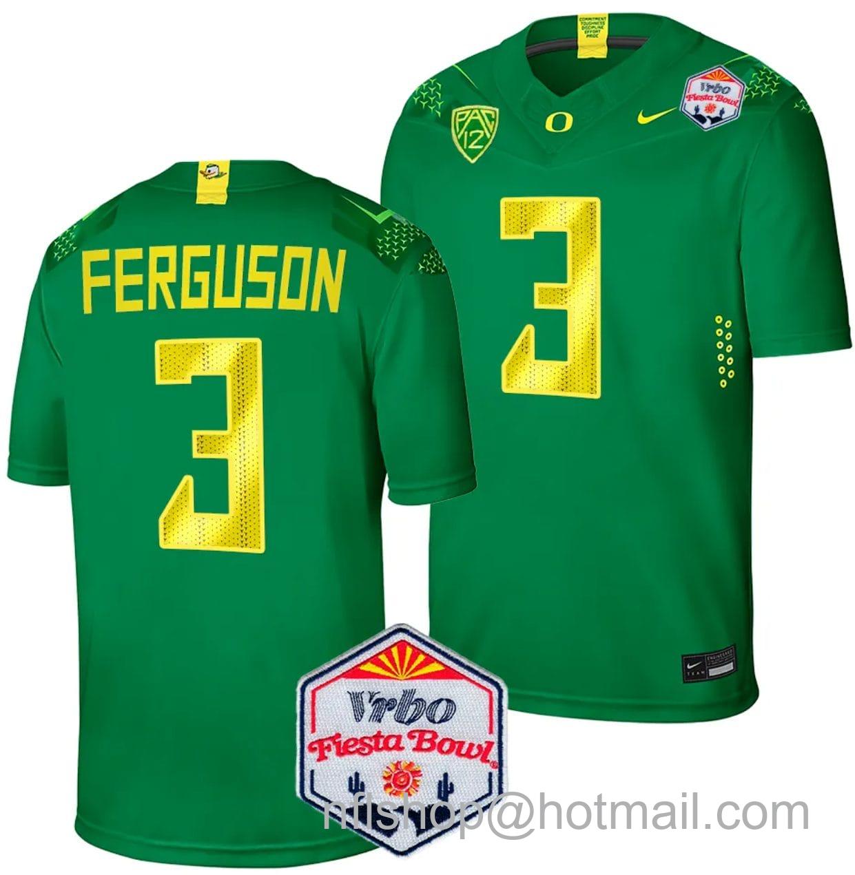 Men's Nike Terrance Ferguson Jersey #3 Oregon Ducks Fiesta Bowl Patch 2024 Football Green