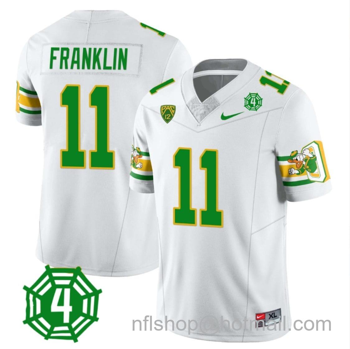 Men's Nike Troy Franklin Jersey #11 Oregon Ducks Honor Spencer Webb Patch Football White