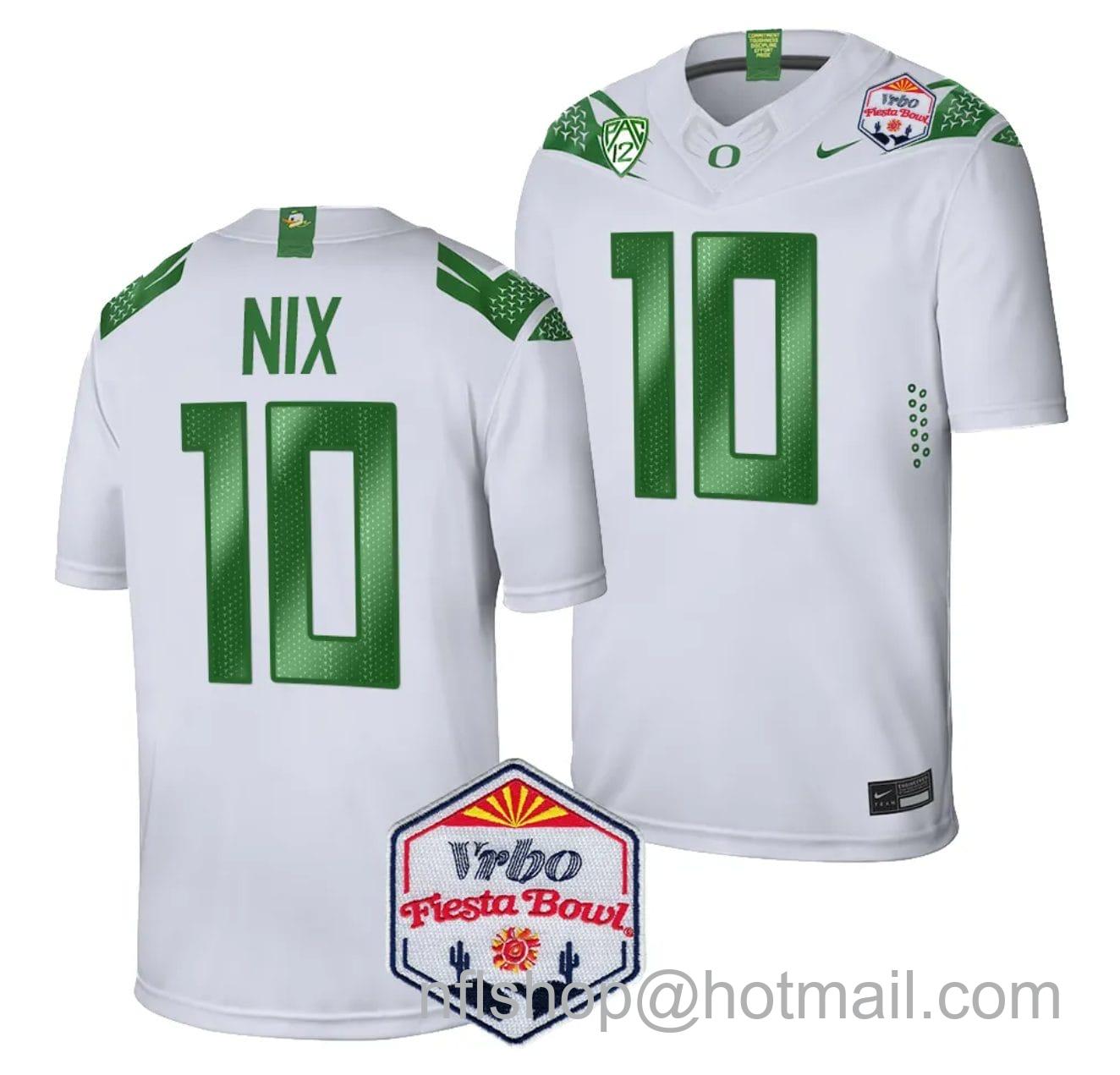 Men's Nike Bo Nix Jersey #10 Oregon Ducks Fiesta Bowl Patch 2024 Football White