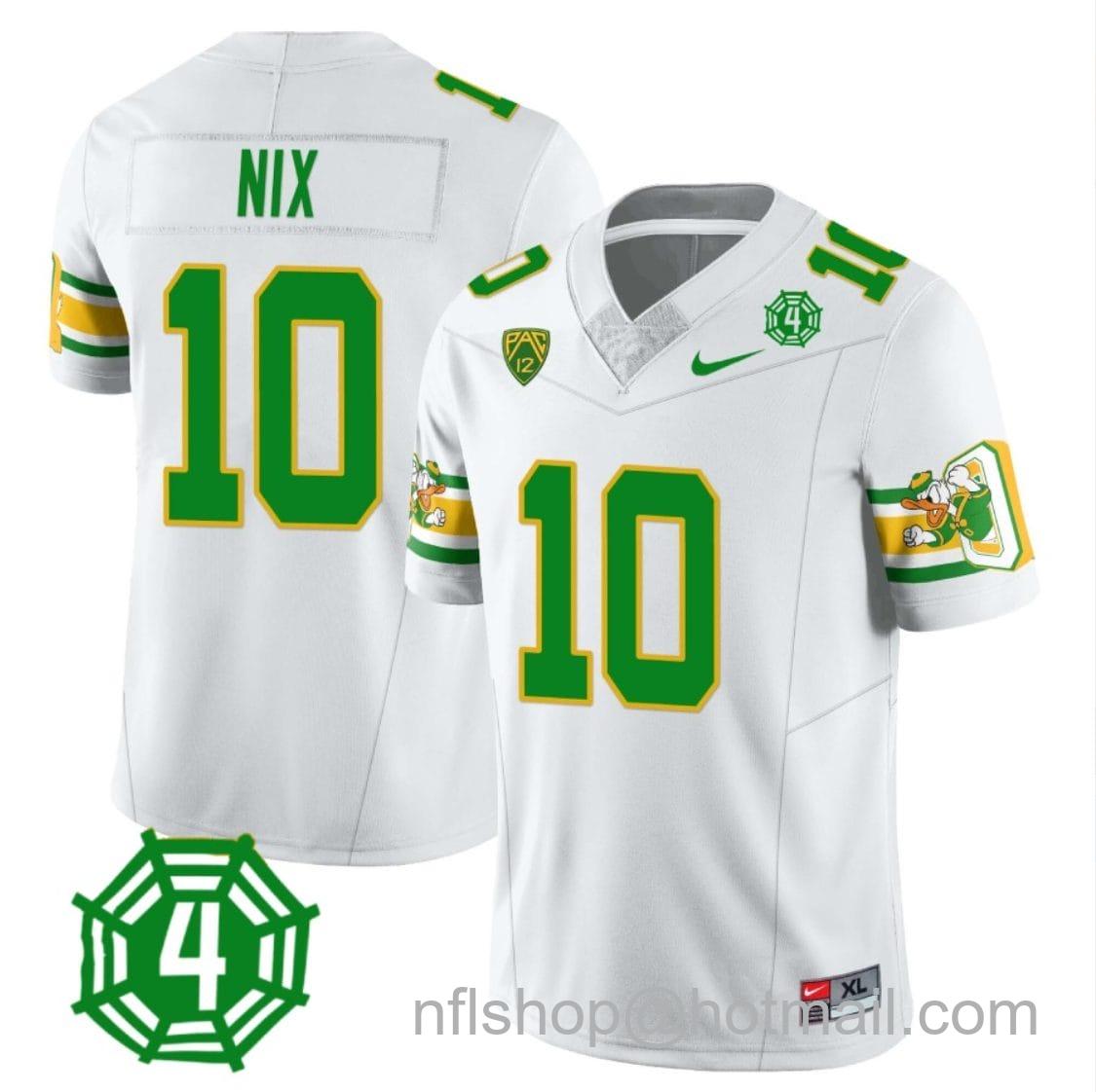 Men's Nike Bo Nix Jersey #10 Oregon Ducks Honor Spencer Webb Patch Football White