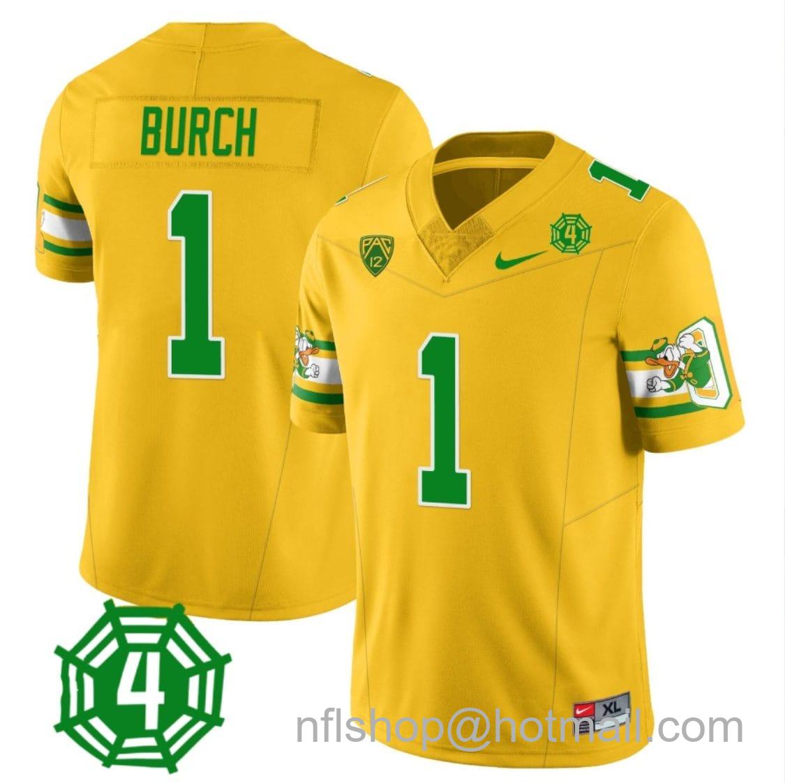 Men's Nike Jordan Burch Jersey #1 Oregon Ducks Honor Spencer Webb Patch Football Yellow