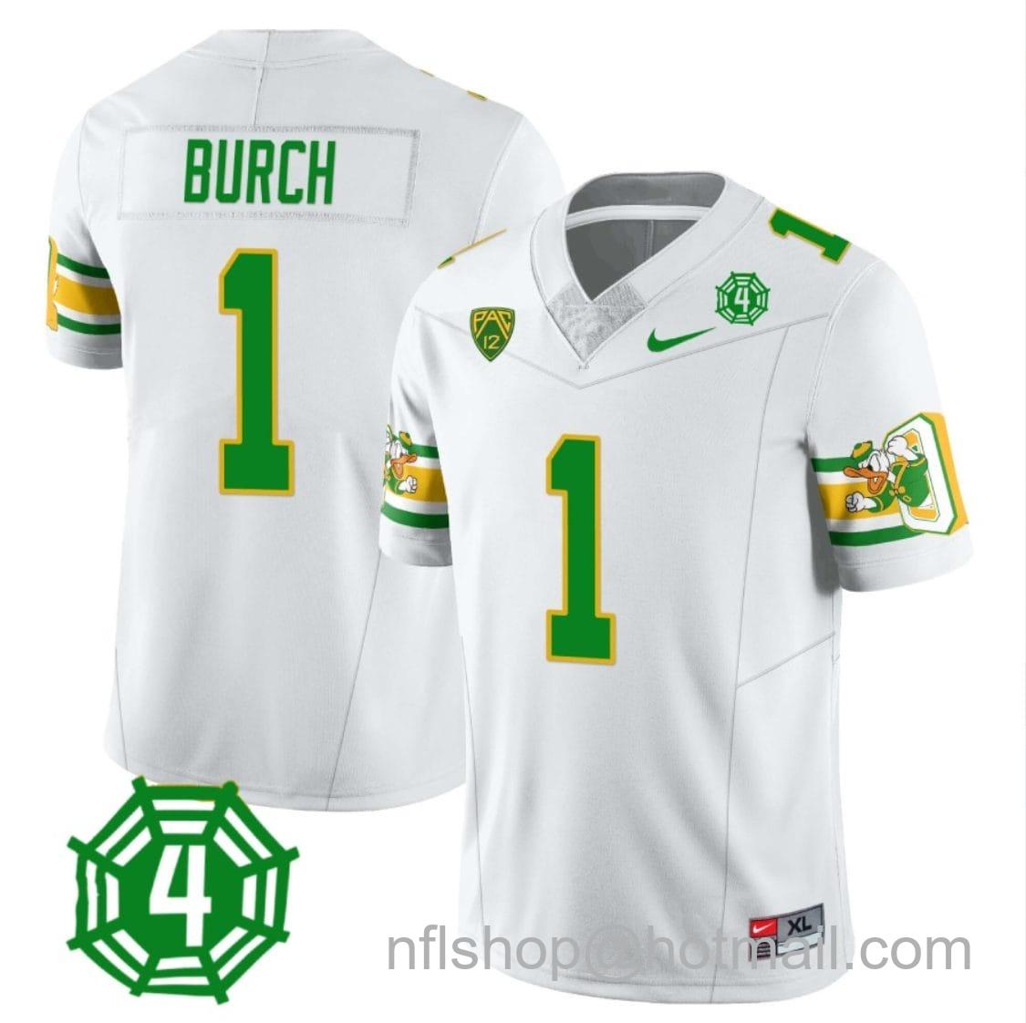 Men's Nike Jordan Burch Jersey #1 Oregon Ducks Honor Spencer Webb Patch Football White