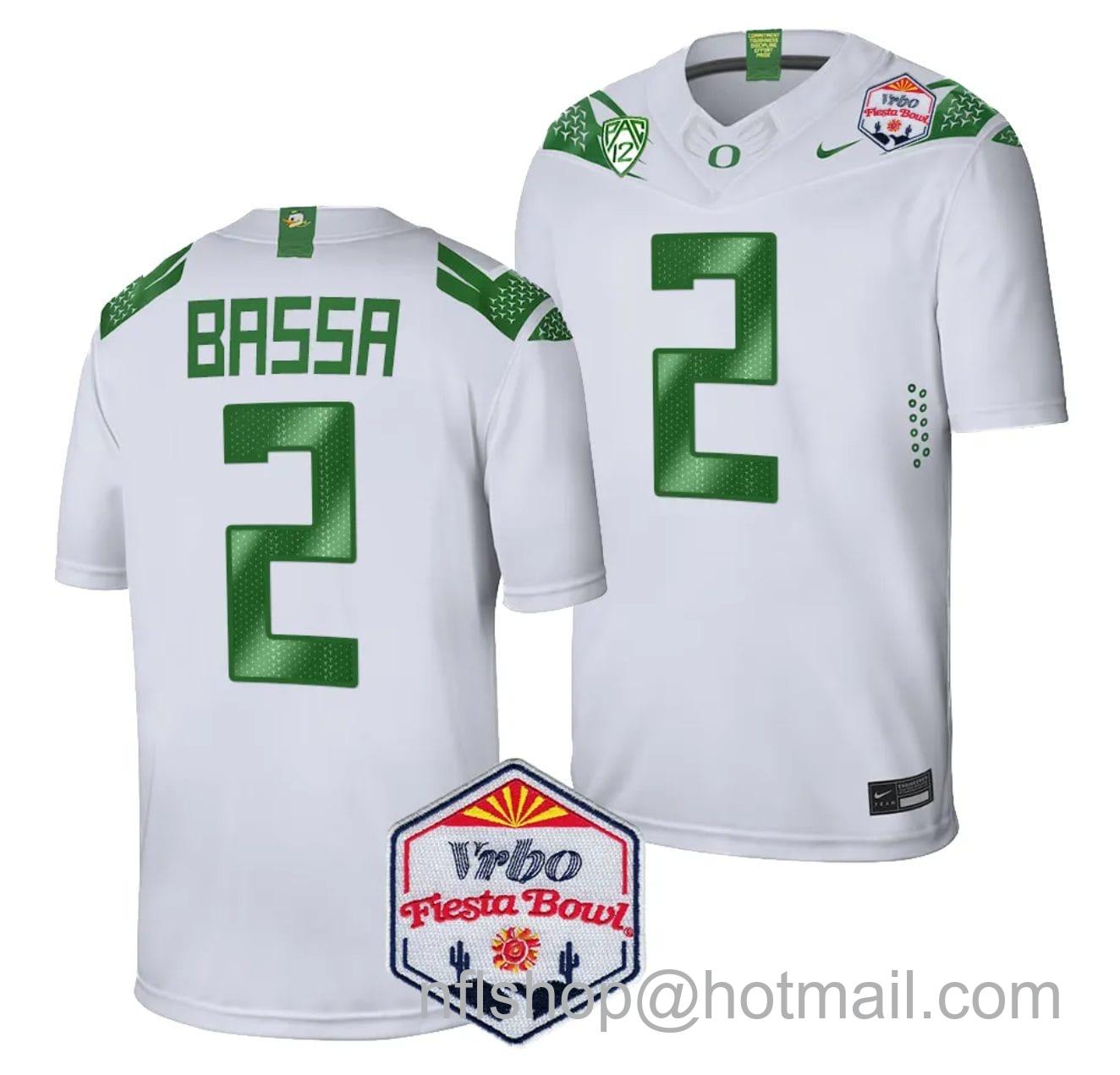 Men's Nike Jeffrey Bassa Jersey #2 Oregon Ducks Fiesta Bowl Patch 2024 Football White