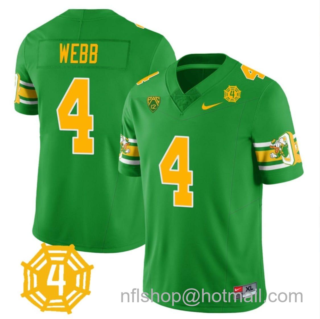 Men's Nike Spencer Webb Jersey #4 Oregon Ducks Honor Spencer Webb Patch Football Green