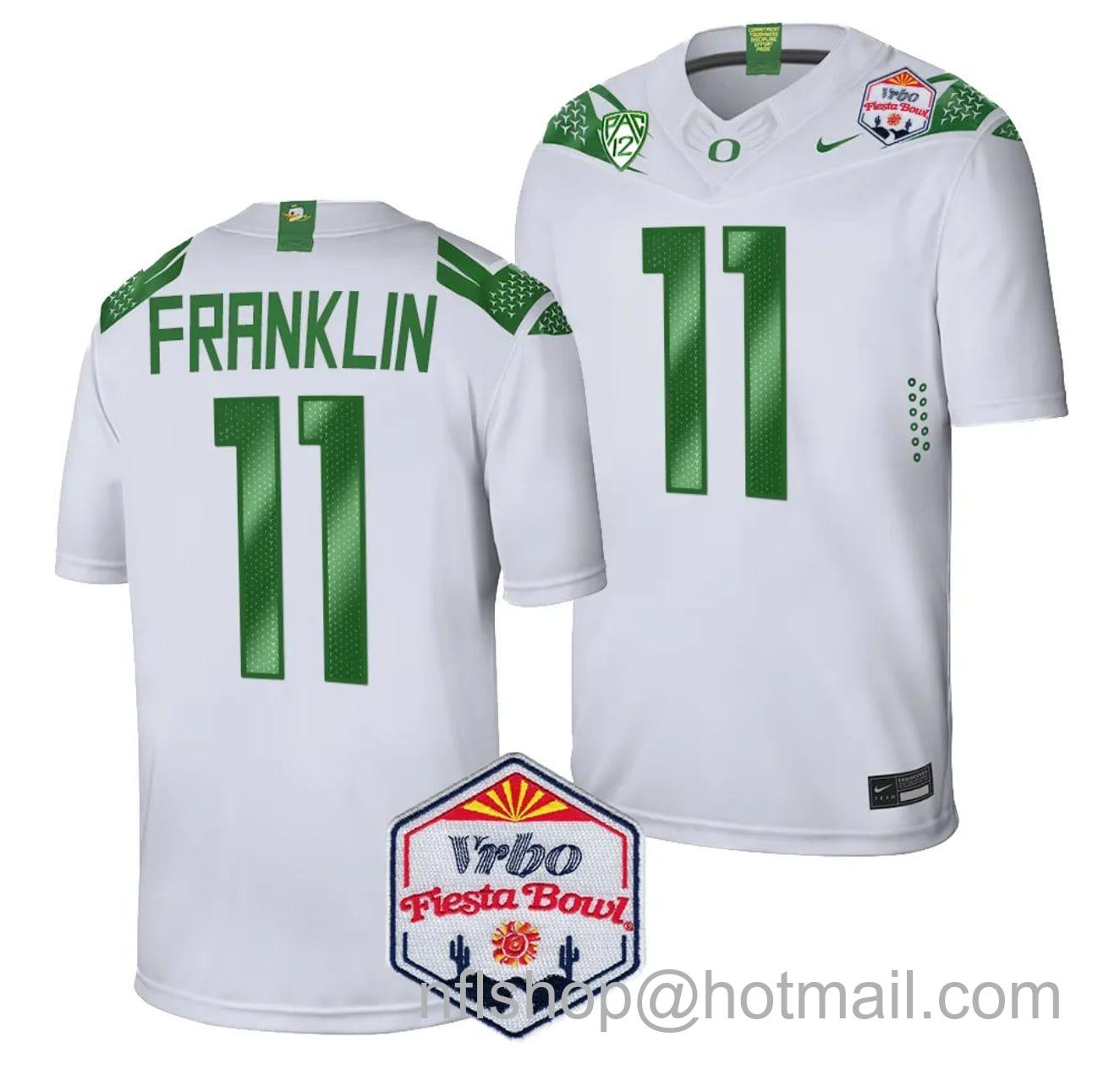 Men's Nike Troy Franklin Jersey #11 Oregon Ducks Fiesta Bowl Patch 2024 Football White