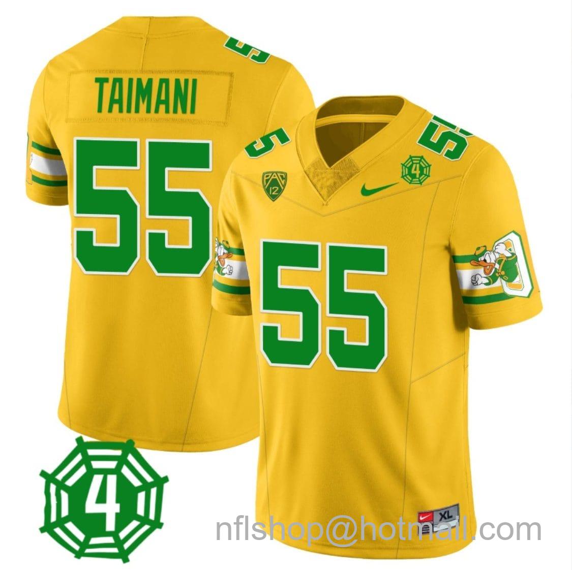 Men's Nike Sam Taimani Jersey #55 Oregon Ducks Honor Spencer Webb Patch Football Yellow