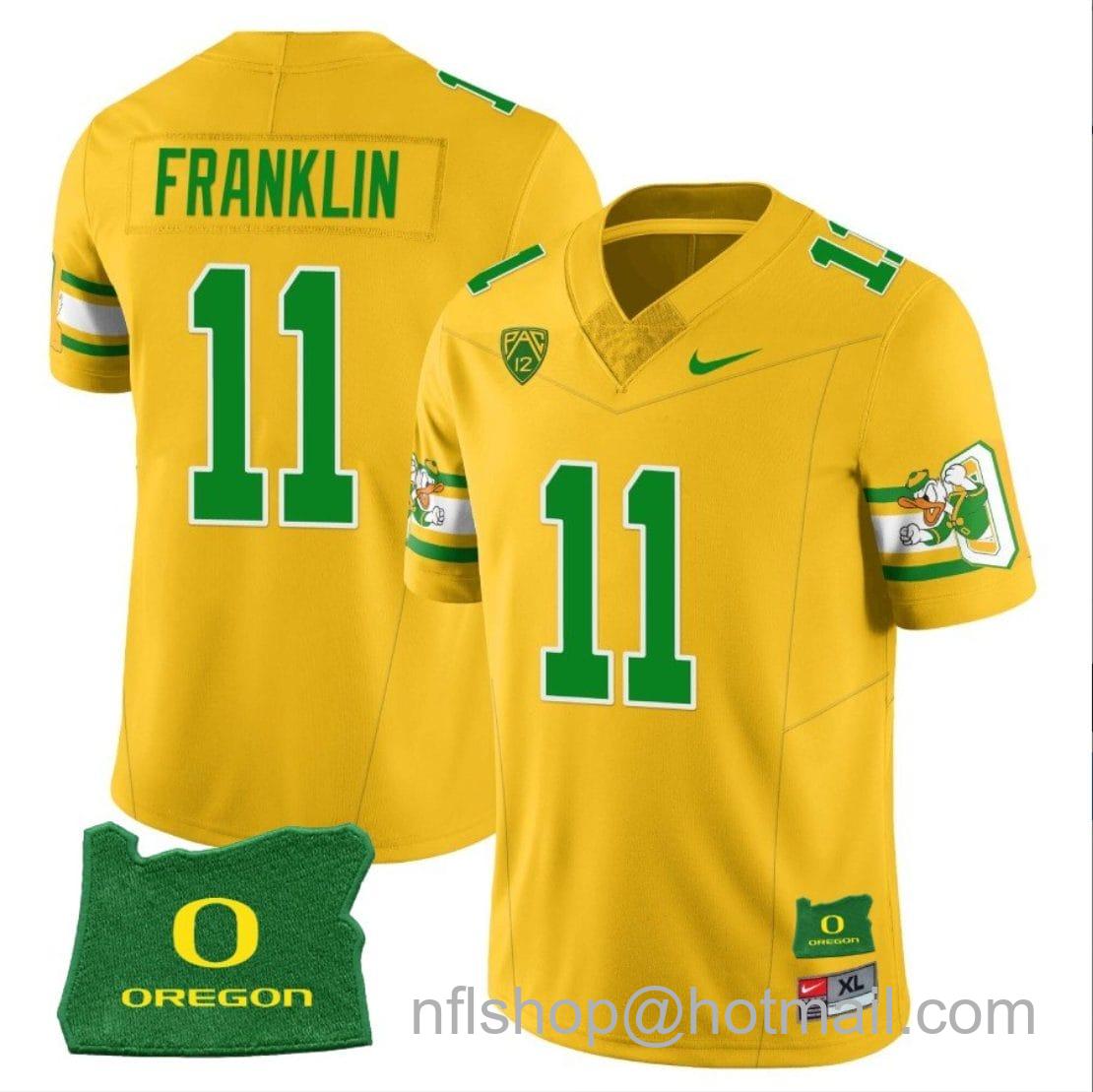 Men's Nike Troy Franklin Jersey #11 Oregon Ducks ‘Mighty Oregon’ Throwback Football Uniforms Oregon State Patch Yellow