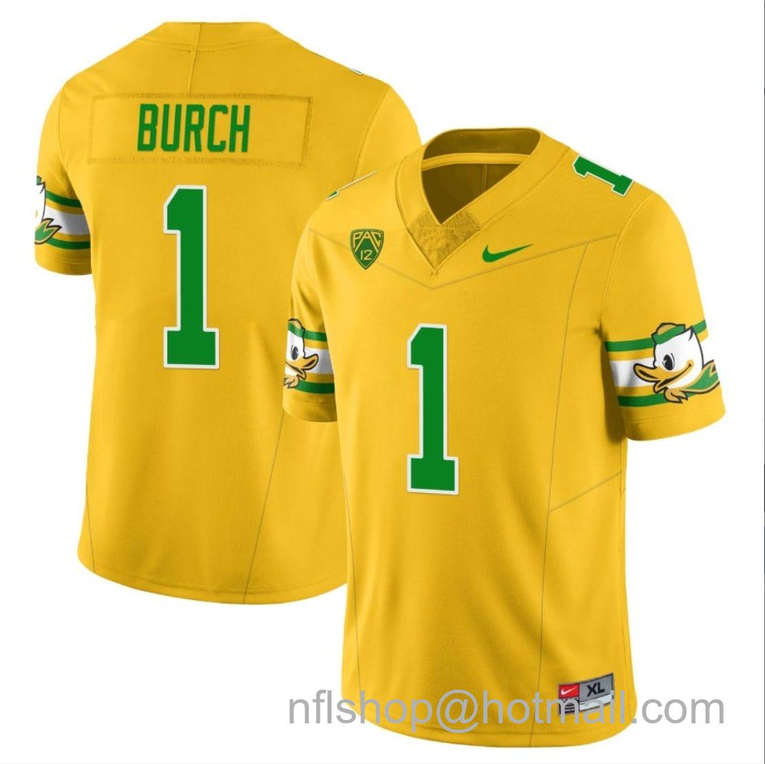 Men's Nike Jordan Burch Jersey #1 Oregon Ducks ‘Mighty Oregon’ Throwback College Football Uniforms Yellow