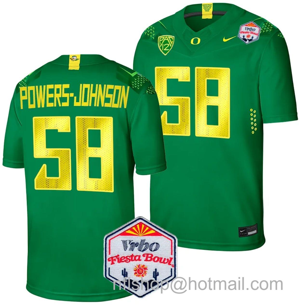 Men's Nike Jackson Powers Johnson Jersey #58 Oregon Ducks Fiesta Bowl Patch 2024 Football Green