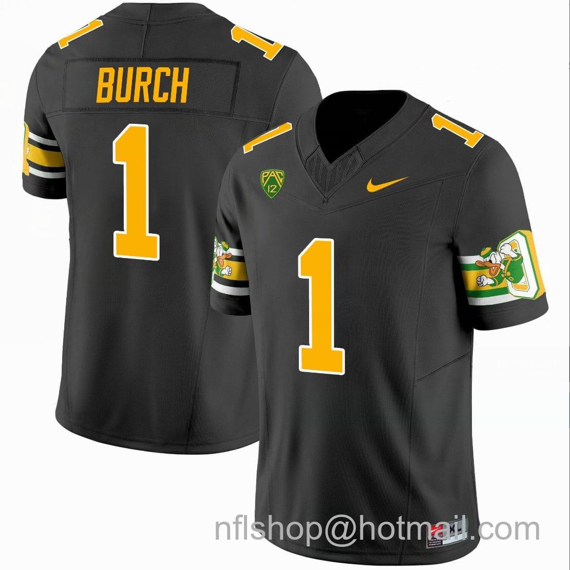 Men's Nike Jordan Burch Jersey #1 Oregon Ducks ‘Mighty Oregon’ 1984 Throwback Football Uniforms Black