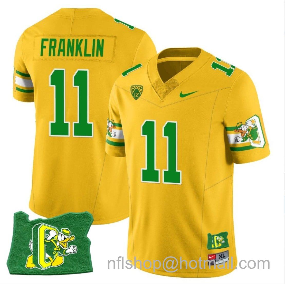 Men's Nike Troy Franklin Jersey #11 Oregon Ducks ‘Mighty Oregon’ Throwback Football Oregon State Yellow