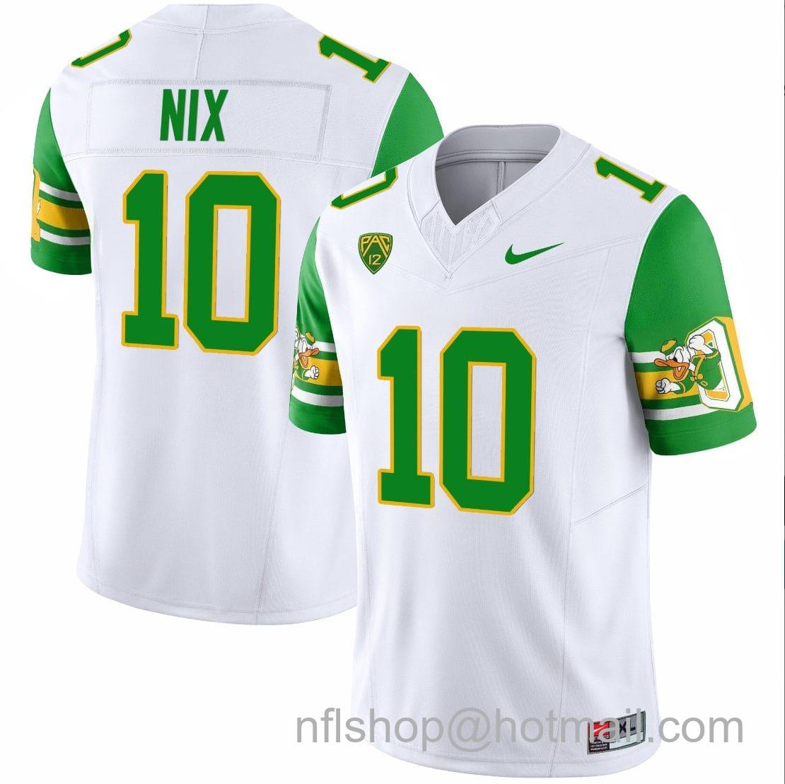 Men's Nike Bo Nix Jersey #10 Oregon Ducks ‘Mighty Oregon’ 1984 Throwback Football Uniforms Green Sleeves