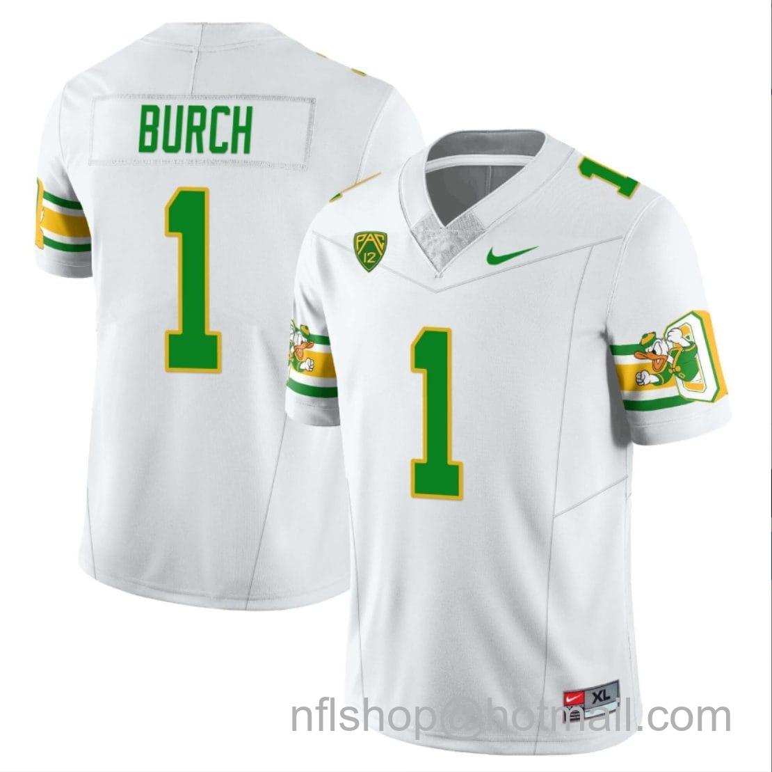 Men's Nike Jordan Burch Jersey #1 Oregon Ducks ‘Mighty Oregon’ Throwback Football Uniforms White