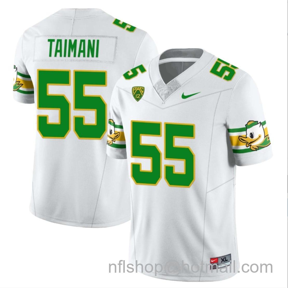 Men's Nike Sam Taimani Jersey #55 Jersey Oregon Ducks ‘Mighty Oregon’ Throwback College Football Uniforms White