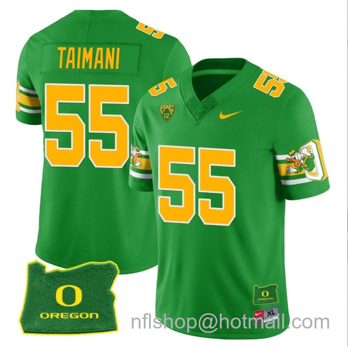 Men's Nike Sam Taimani Jersey #55 Oregon Ducks ‘Mighty Oregon’ Throwback Football Uniforms Oregon State Patch Green