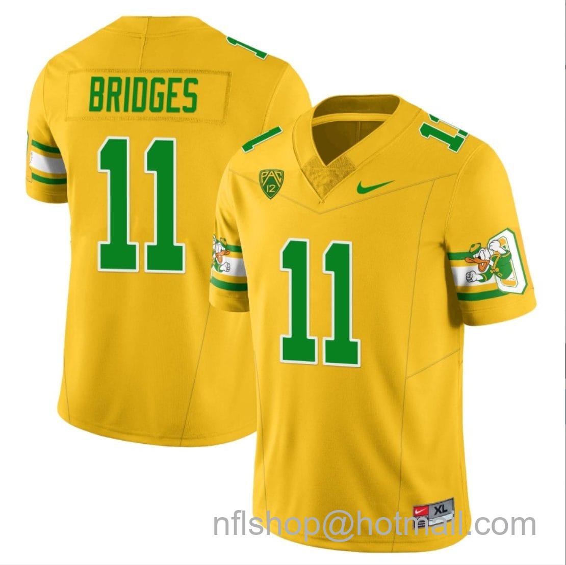 Men's Nike Trikweze Bridges Jersey #11 Oregon Ducks ‘Mighty Oregon’ Throwback Football Uniforms Yellow