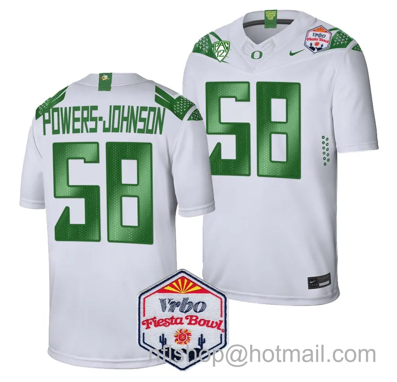 Men's Nike Jackson Powers Johnson Jersey #58 Oregon Ducks Fiesta Bowl Patch 2024 Football White