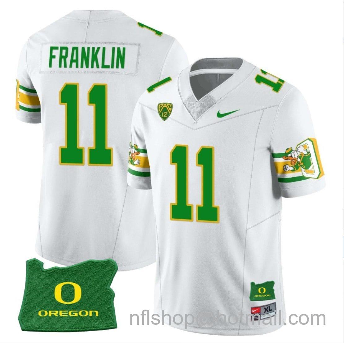 Men's Nike Troy Franklin Jersey #11 Oregon Ducks ‘Mighty Oregon’ Throwback Football Uniforms Oregon State Patch White