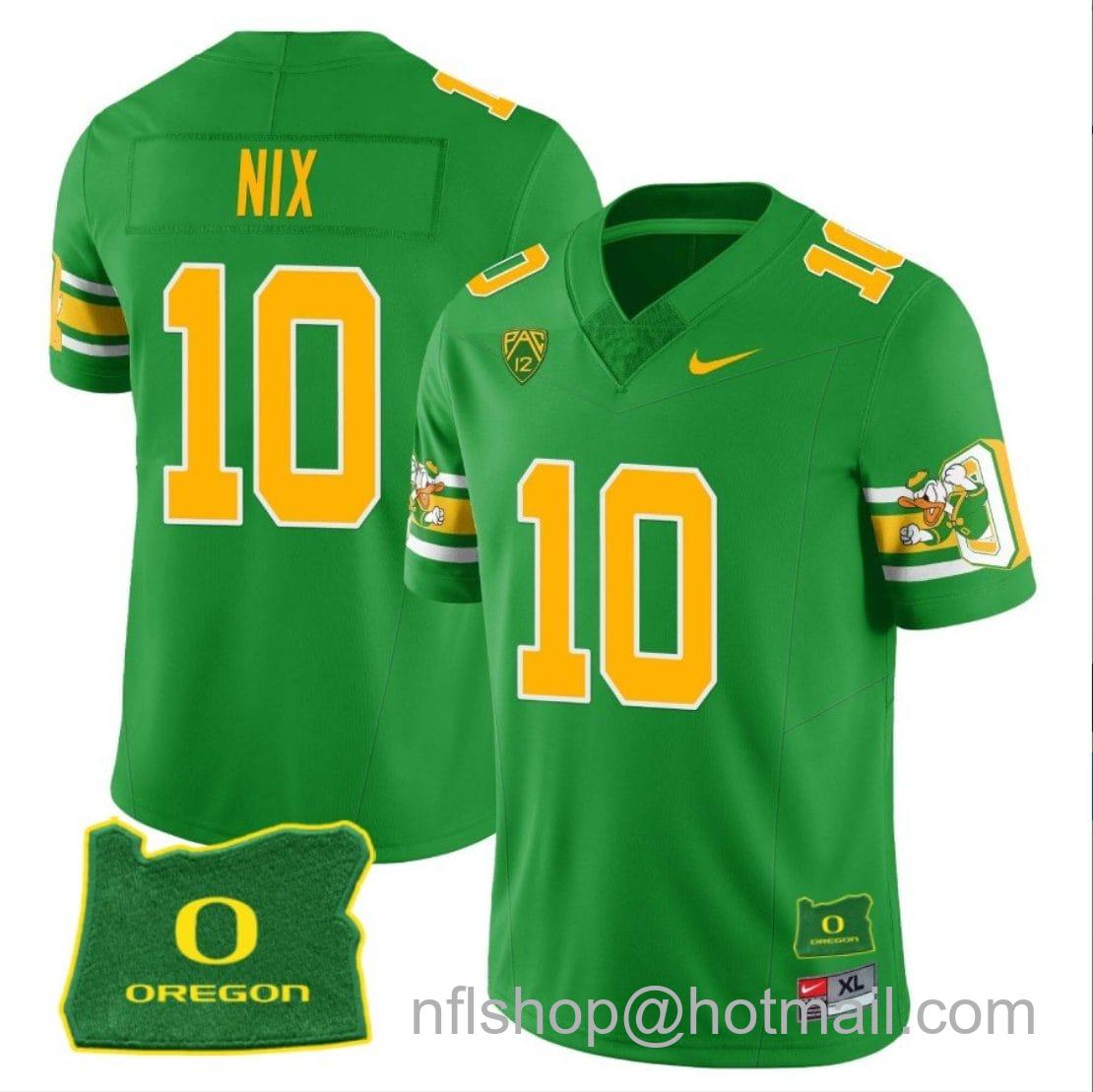 Men's Nike Bo Nix Jersey #11 Oregon Ducks ‘Mighty Oregon’ Throwback Football Uniforms Oregon State Patch Green