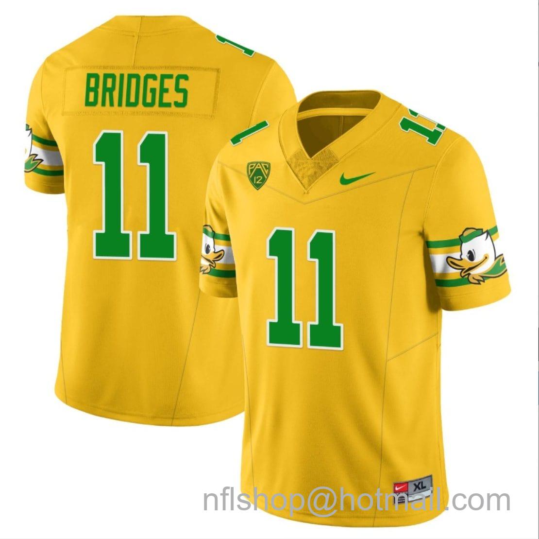 Men's Nike Trikweze Bridges Jersey #11 Oregon Ducks ‘Mighty Oregon’ Throwback College Football Uniforms Yellow