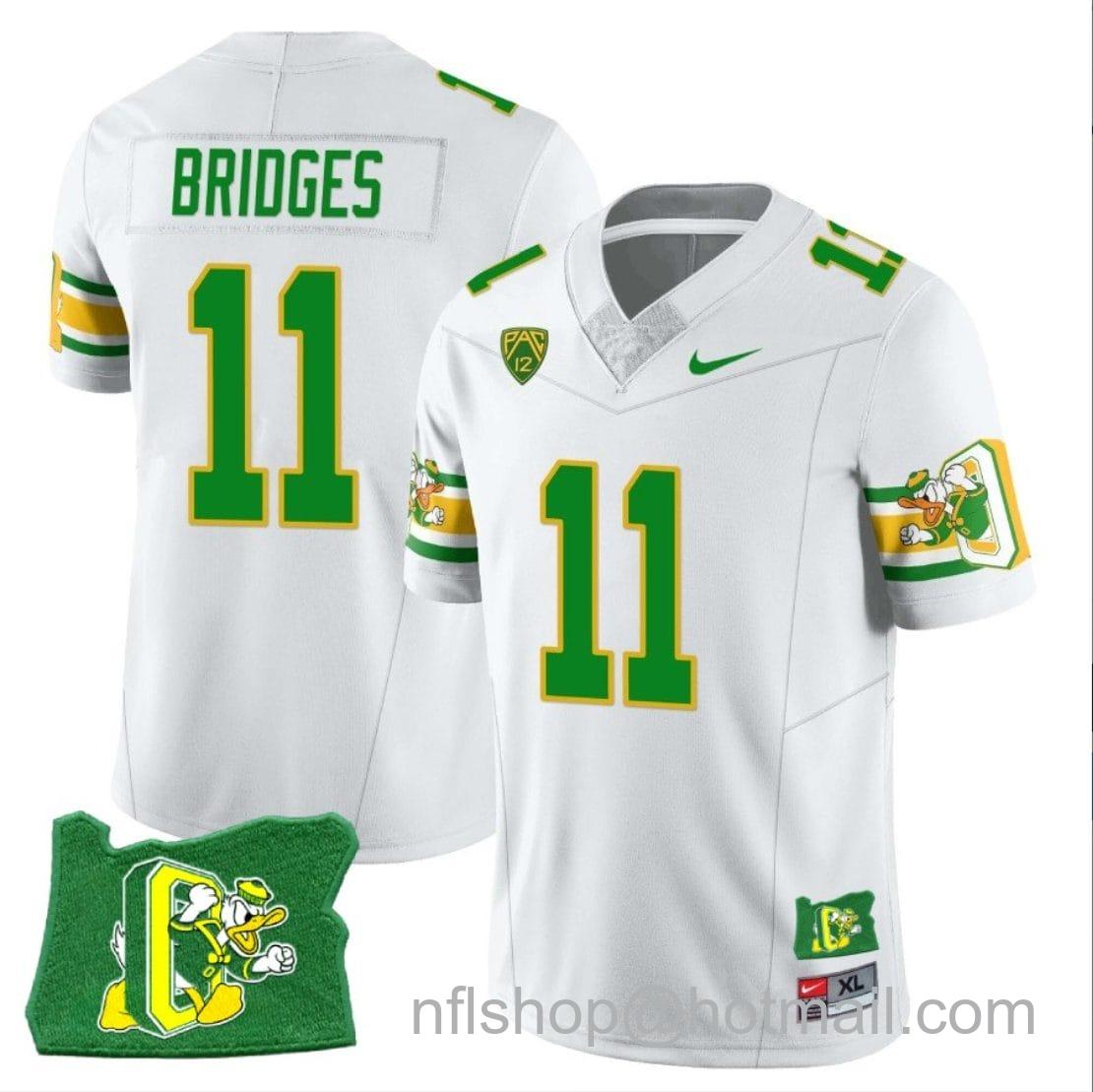 Men's Nike Trikweze Bridges Jersey #11 Oregon Ducks ‘Mighty Oregon’ Throwback Football Oregon State White