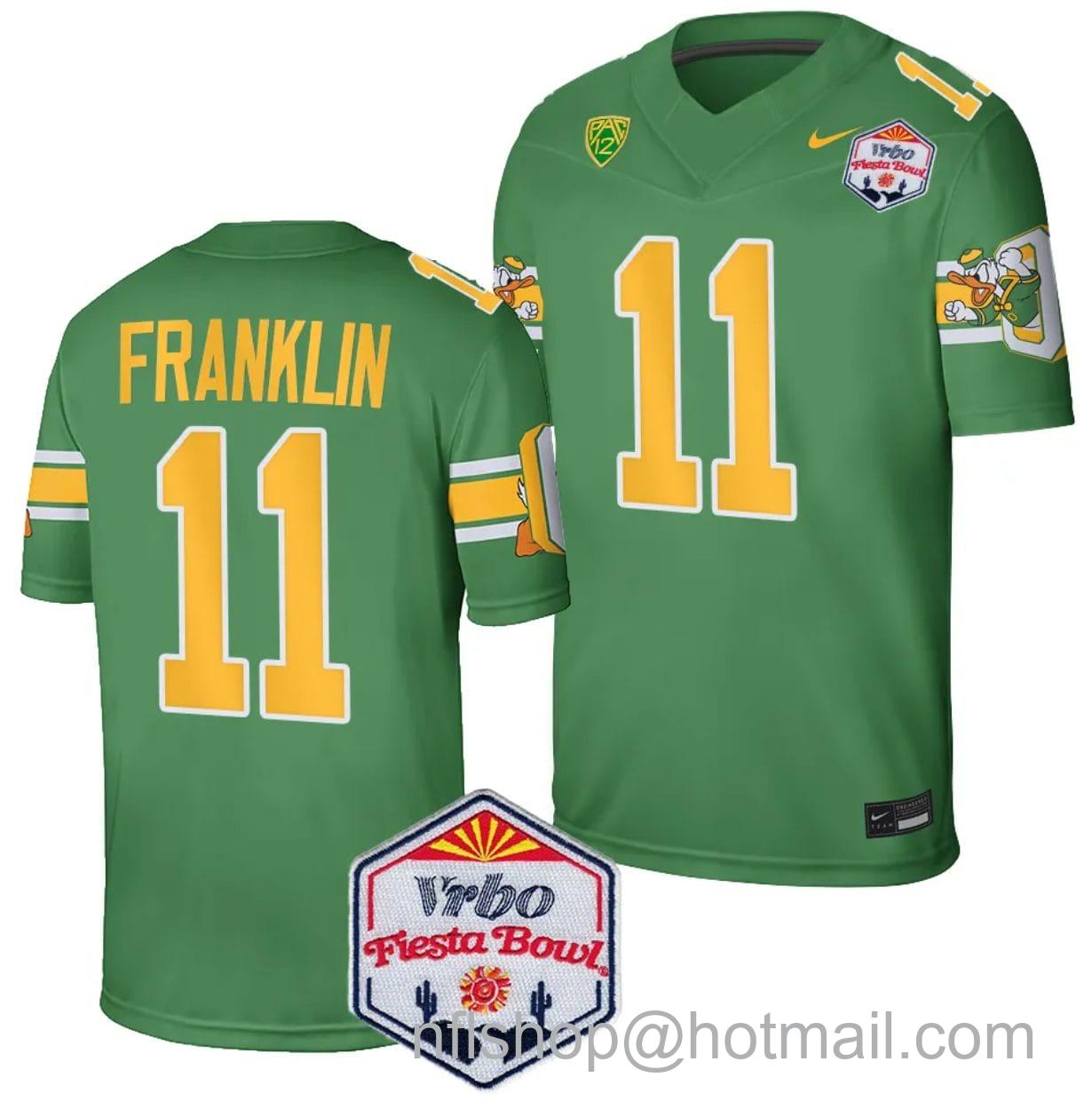 Men's Nike Troy Franklin Jersey #11 Oregon Ducks Fiesta Bowl Patch 2024 Football Playoff Green