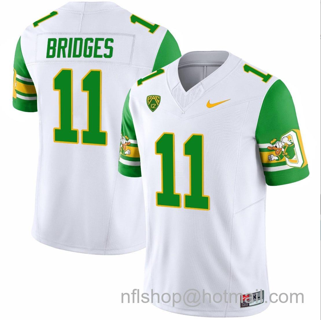 Men's Nike Trikweze Bridges Jersey #11 Oregon Ducks ‘Mighty Oregon’ 1984 Throwback Football Uniforms Green Sleeves