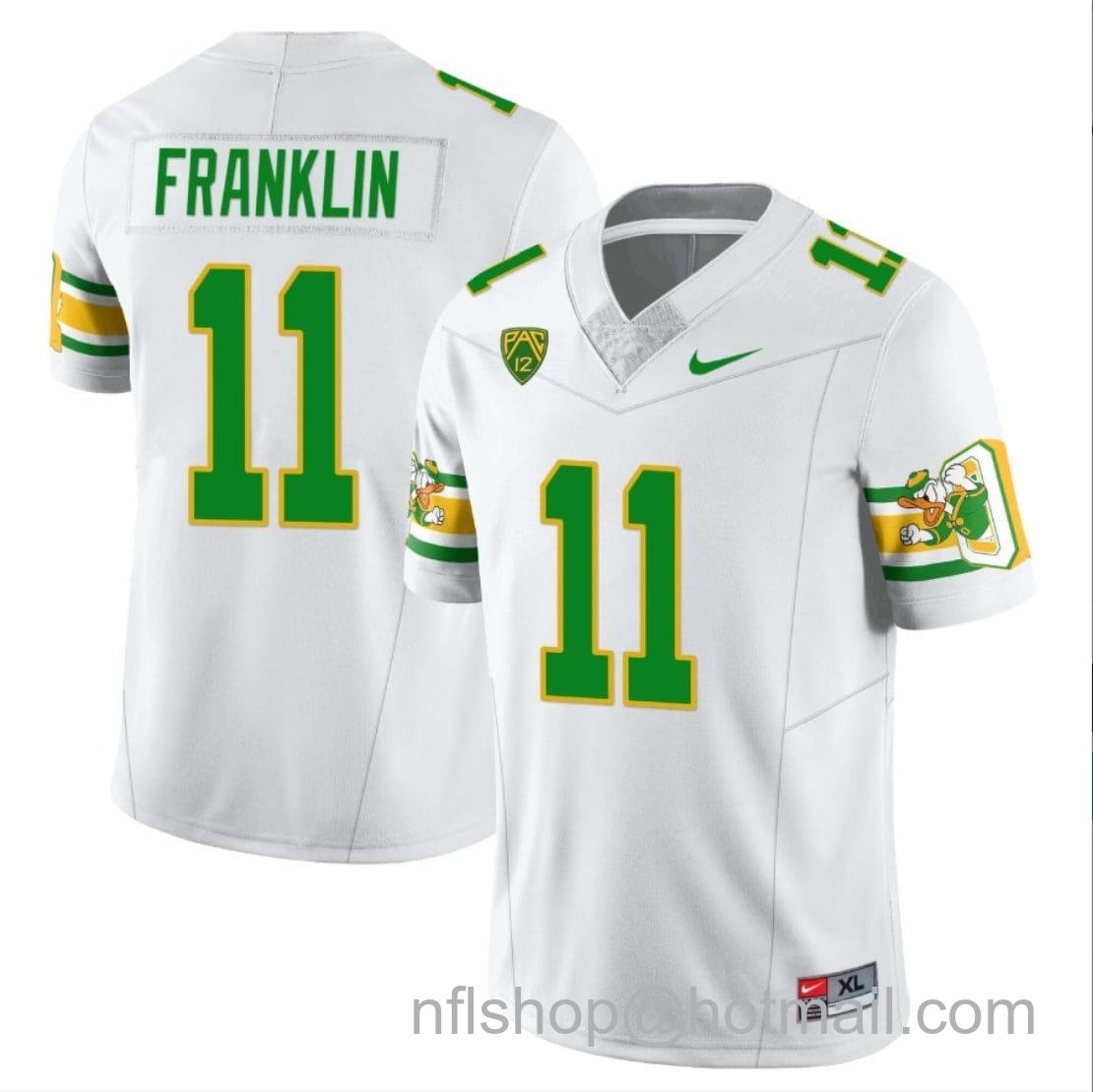 Men's Nike Troy Franklin Jersey #11 Oregon Ducks ‘Mighty Oregon’ Throwback Football Uniforms White