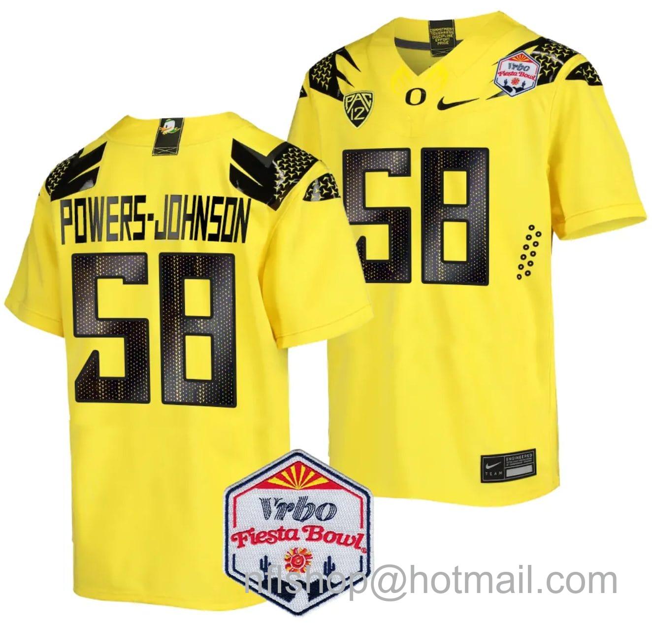 Men's Nike Jackson Powers Johnson Jersey #58 Oregon Ducks Fiesta Bowl Patch 2024 Football Yellow