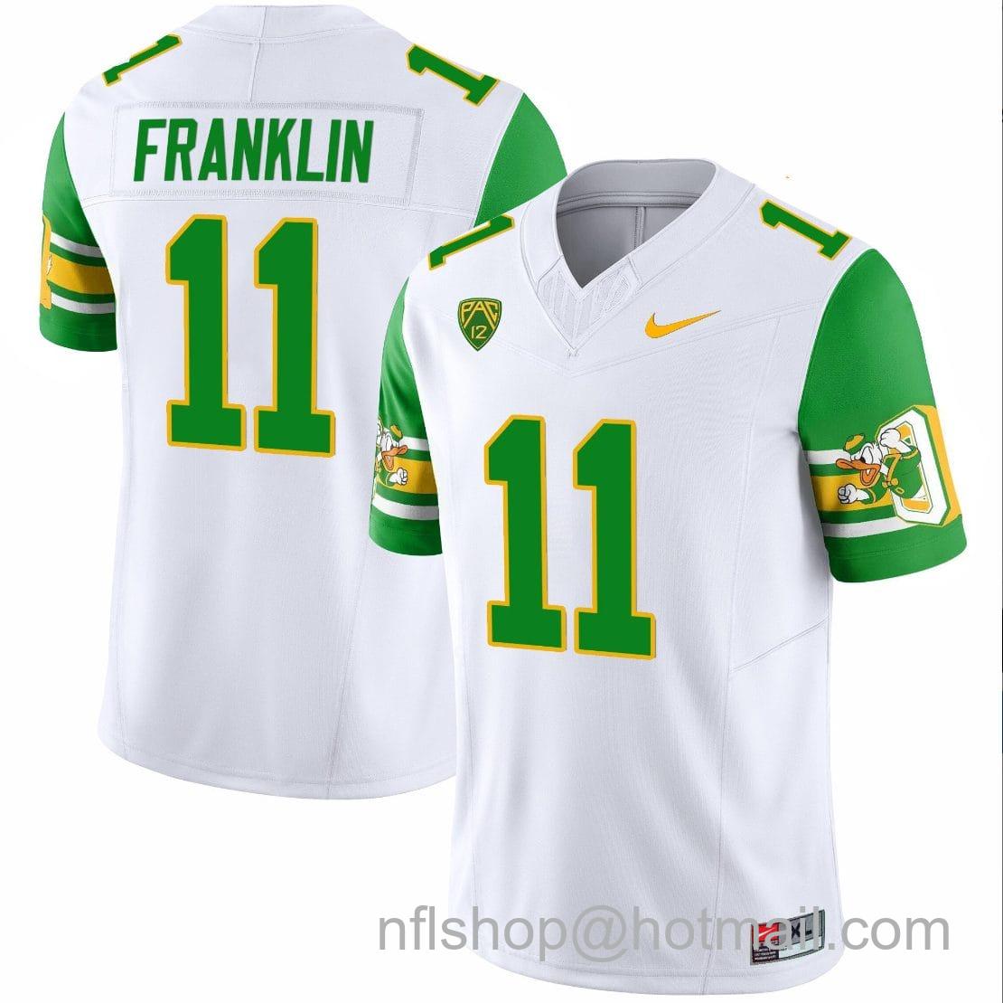 Men's Nike Troy Franklin Jersey #11 Oregon Ducks ‘Mighty Oregon’ 1984 Throwback Football Uniforms Green Sleeves