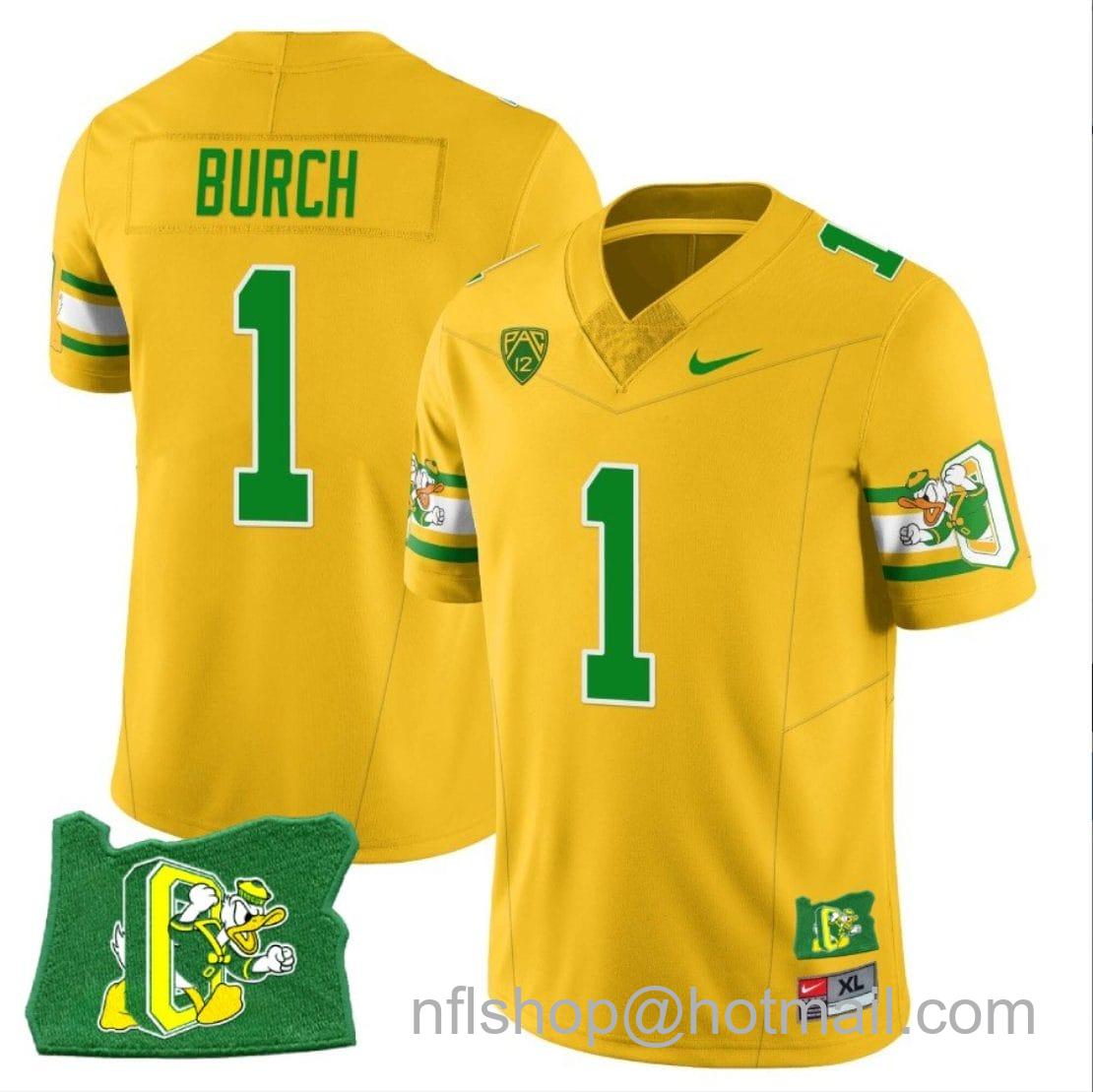 Men's Nike Jordan Burch Jersey #1 Oregon Ducks ‘Mighty Oregon’ Throwback Football Oregon State Yellow