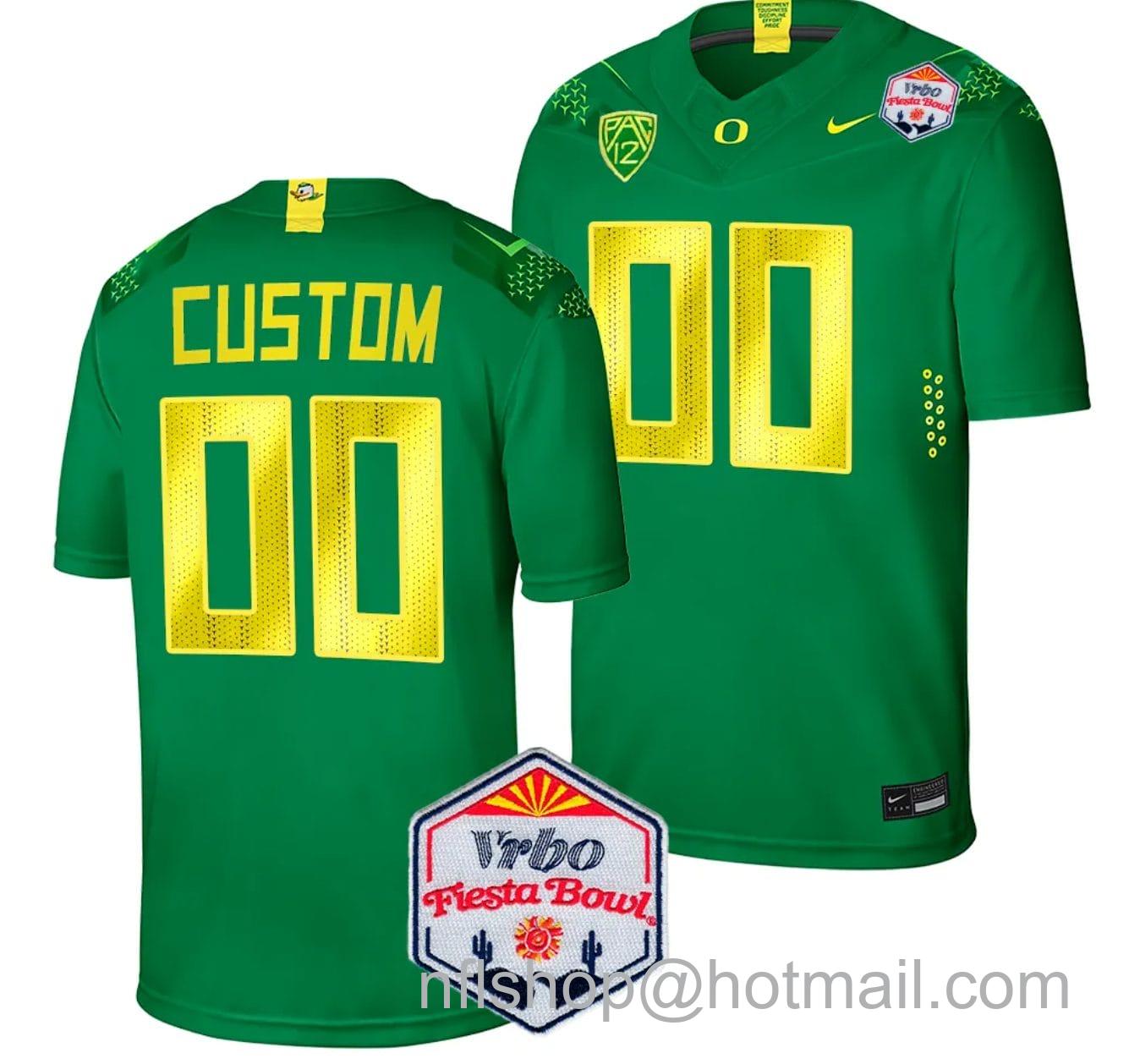 Men's Nike Custom Oregon Ducks Jersey Name and Number Fiesta Bowl Patch 2024 Football Green