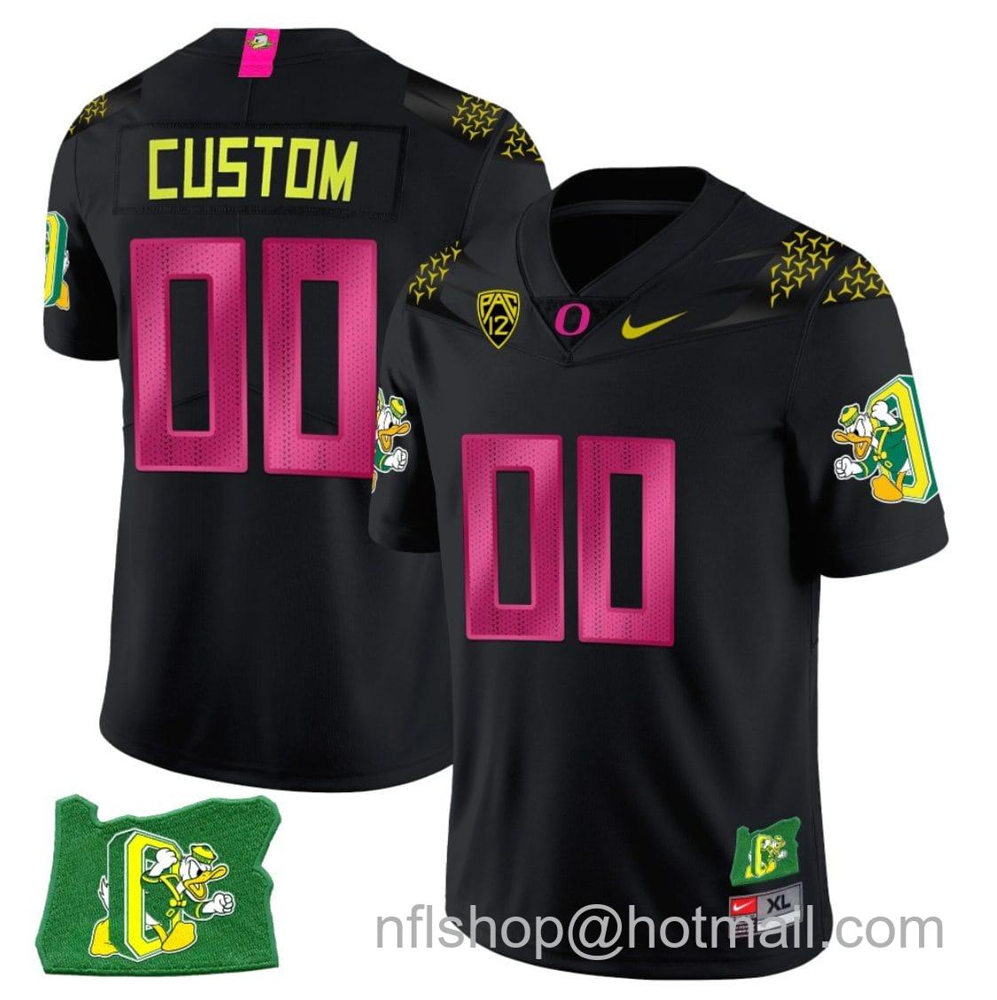 Men's Nike Custom Oregon Ducks Jersey Oregon State Patch Name and Number Football Cancer