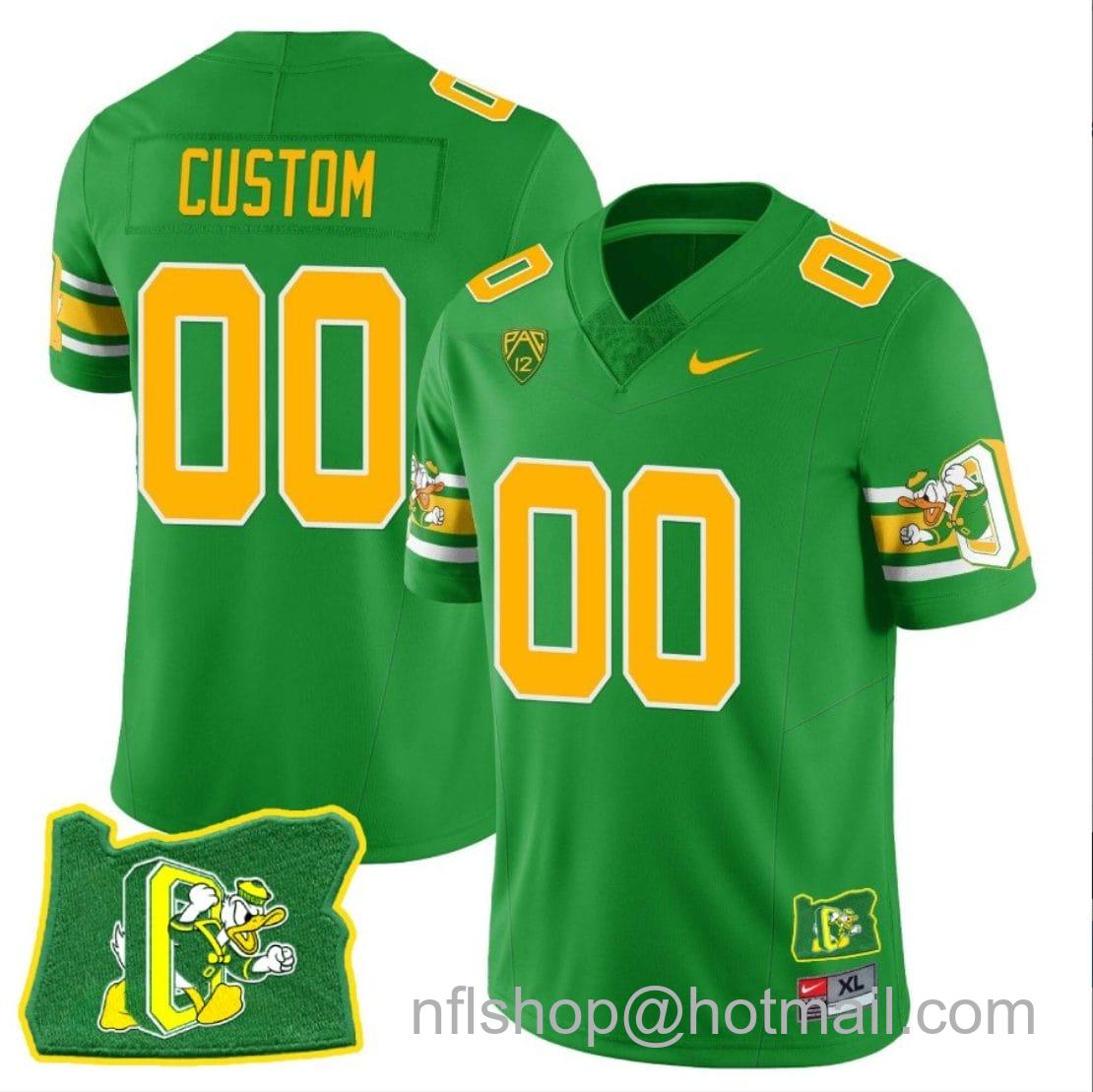 Men's Nike Custom Oregon Ducks Jersey Oregon State Patch Name and Number  ‘Mighty Oregon’ Throwback Football Green