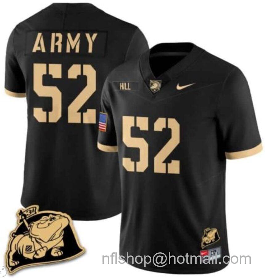 Men's Nike Austin Hill Jersey #52 Army Black Knights Jersey Rocky The Bulldog Patch Vapor Limited College Football Stitched Black