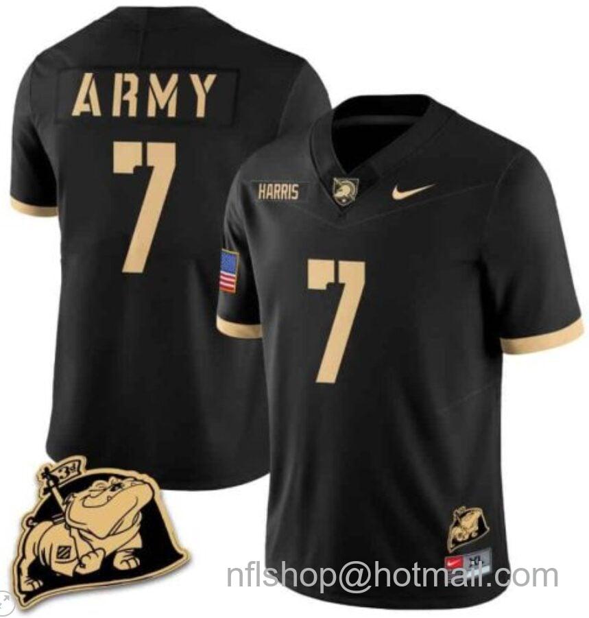 Men's Nike Champ Harris Jersey #7 Army Black Knights Jersey Rocky The Bulldog Patch Vapor Limited College Football Stitched Black