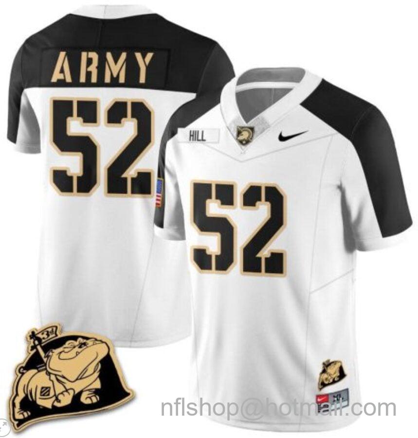 Men's Nike Austin Hill Jersey #52 Army Black Knights Jersey Rocky The Bulldog Patch Vapor Limited College Football Stitched White