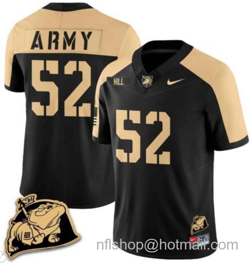 Men's Nike Austin Hill Jersey #52 Army Black Knights Jersey Rocky The Bulldog Patch Vapor Limited College Football Stitched Black Alternate