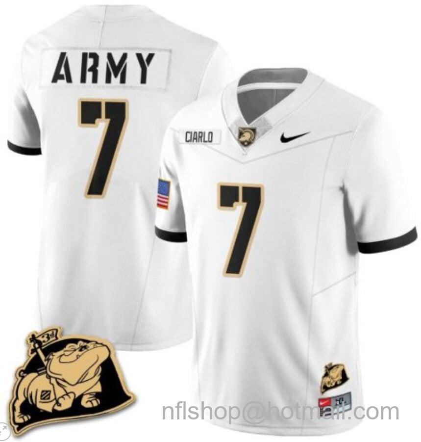 Men's Nike Jimmy Ciarlo Jersey #7 Army Black Knights Jersey Rocky The Bulldog Patch Vapor Limited College Football Stitched White