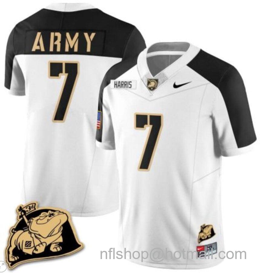 Men's Nike Champ Harris Jersey #7 Army Black Knights Jersey Rocky The Bulldog Patch Vapor Limited College Football Stitched White Alternate