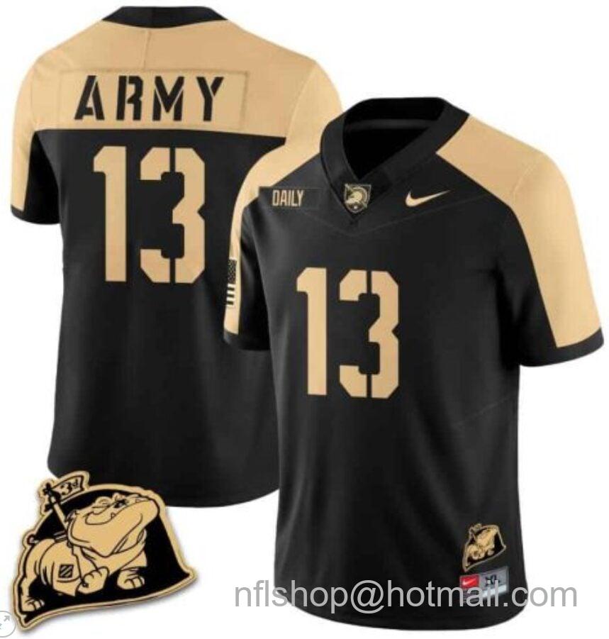 Men's Nike Bryson Daily Jersey #13 Army Black Knights Jersey Rocky The Bulldog Patch Vapor Limited College Football Stitched Black Alternate