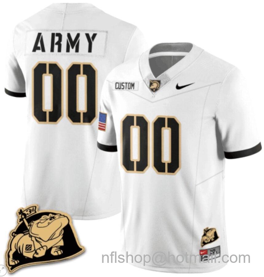 Men's Nike Custom Army Black Knights Jersey Name and Number Rocky The Bulldog Patch Vapor Limited College Football Stitched White