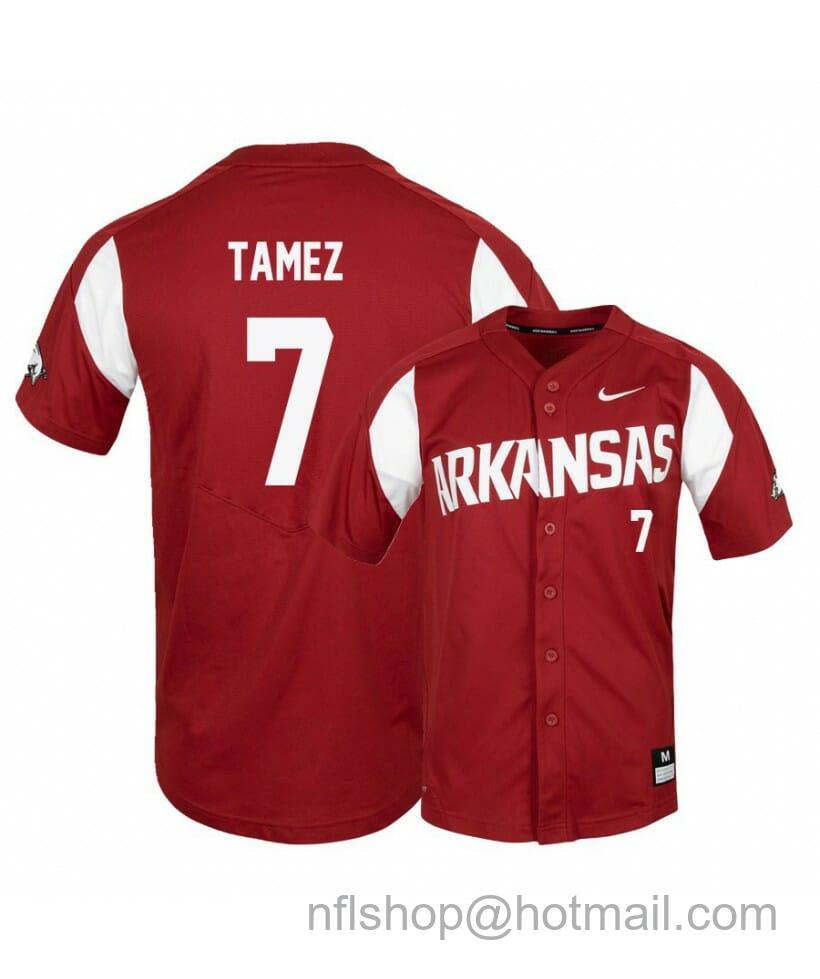 Men's Nike Arkansas Razorbacks 7 Dominic Tamez Red Elite Baseball Jersey