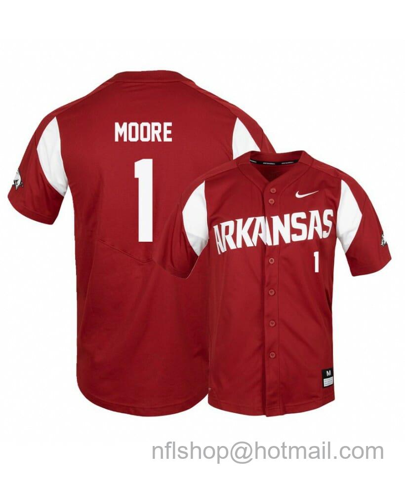 Men's Nike Arkansas Razorbacks 1 Robert Moore Red Elite Baseball Jersey