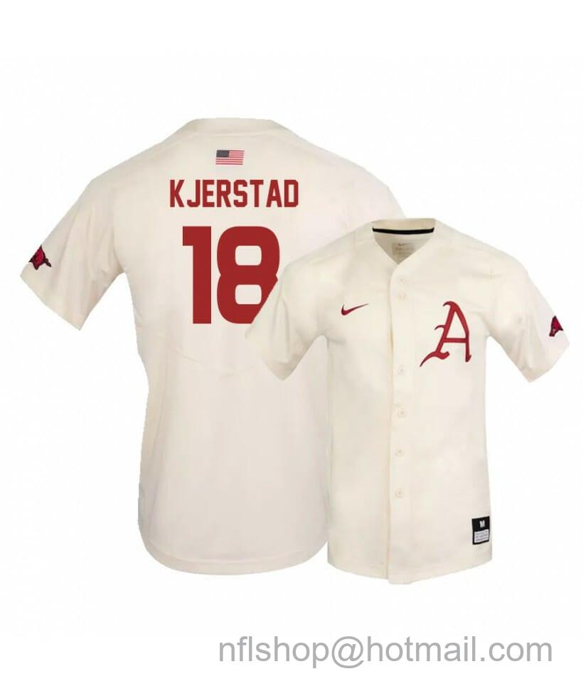 Men's Nike Arkansas Razorbacks 18 Heston Kjerstad White Elite Baseball Jersey