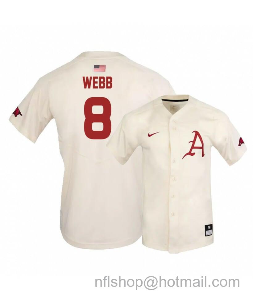 Men's Nike Arkansas Razorbacks 8 Braydon Webb White Elite Baseball Jersey