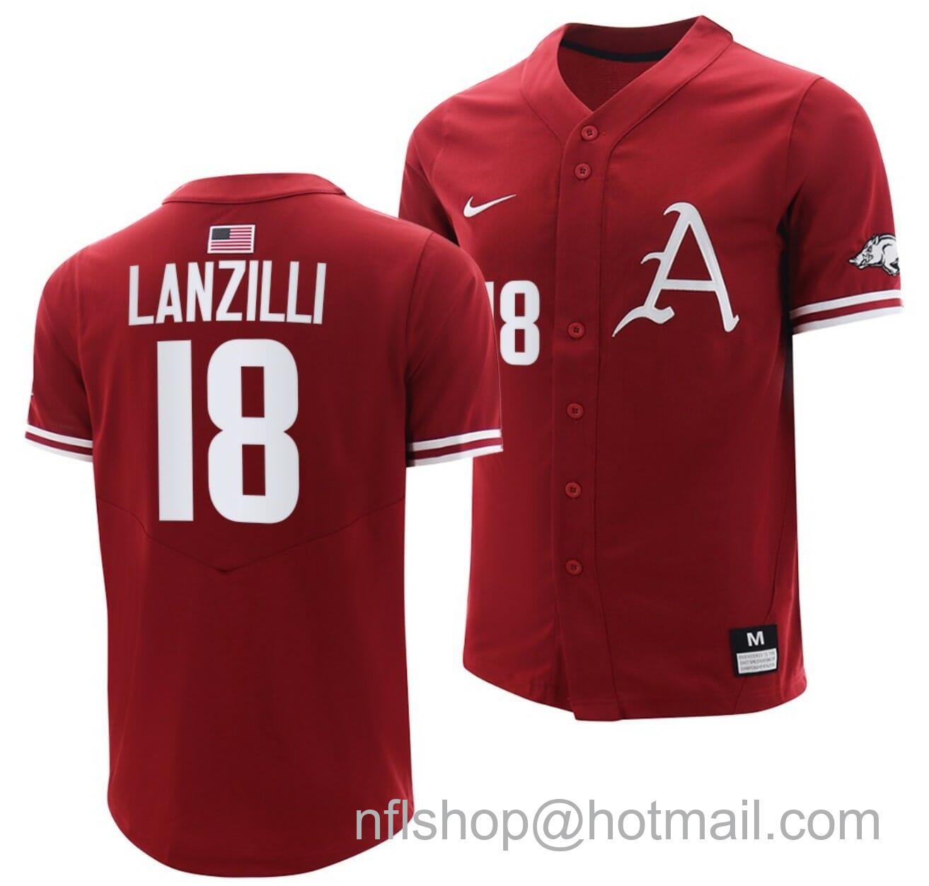 Men's Nike Chris Lanzilli Jersey Arkansas Razorbacks College Baseball Cardinal #18