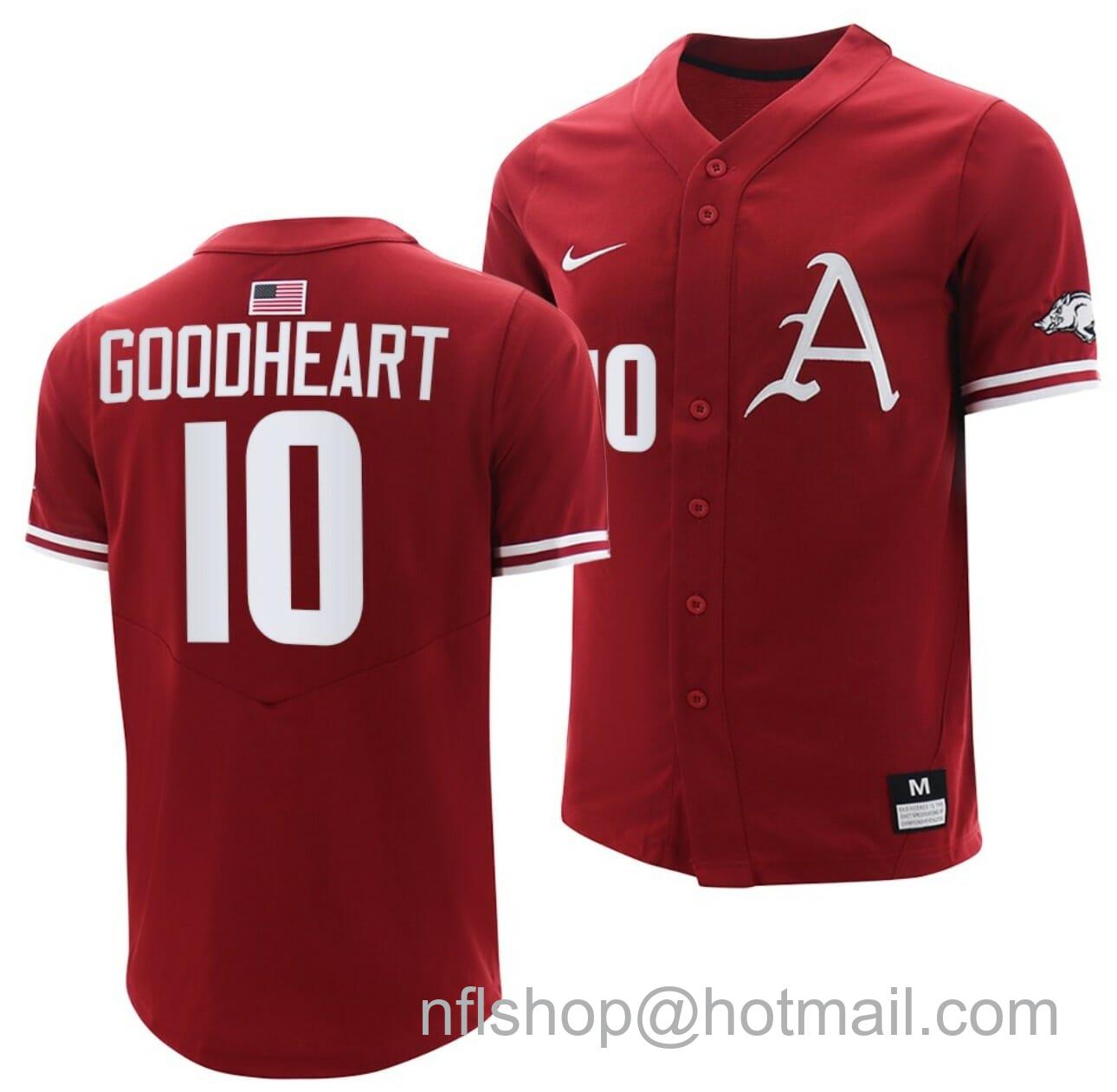 Men's Nike Matt Goodheart Jersey Arkansas Razorbacks College Baseball Cardinal #10